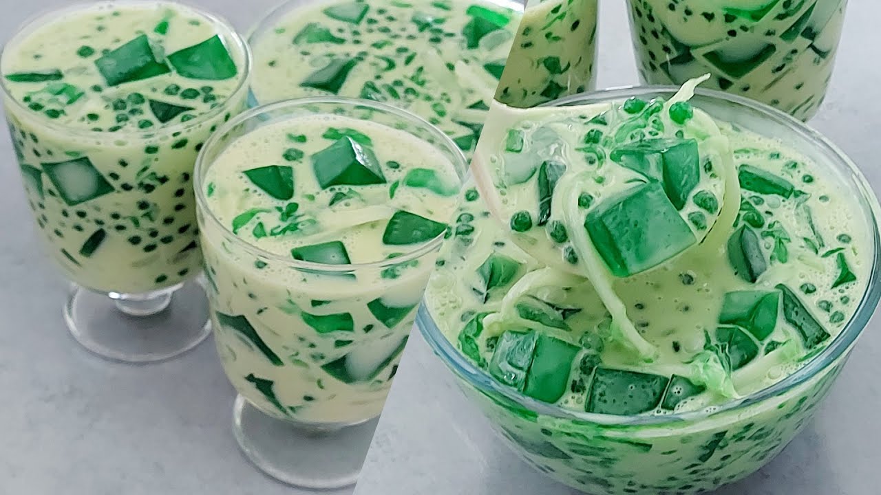 Pandan Jelly Segar: Hidangan penutup berwarna hijau alami dengan tekstur kenyal dan aroma khas pandan